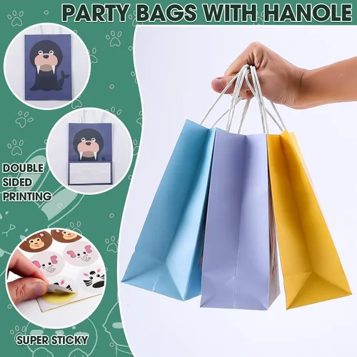 Vista 5 de Paquete de 24 bolsas de regalo para fiestas de animales, bolsas de regalo para niños para fiesta de cumpleaños, bolsas de regalo de papel coloridas