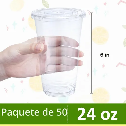 Vista 2 de Eupako Vasos de plástico de 24 onzas con tapas, juego de 50 vasos desechables transparentes con tapas