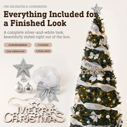 Vista 5 de Árbol de Navidad preiluminado de 6.4 pies con 200 luces LED y 8 modos de Árbol de Navidad artificial con 200 luces LED blancas cálidas, árbol