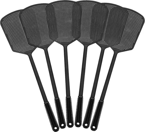Vista 2 de Fly Swatters-Begonia - Matamoscas gruesos flexibles y resistentes con pala más grande, color negro, paquete de 6