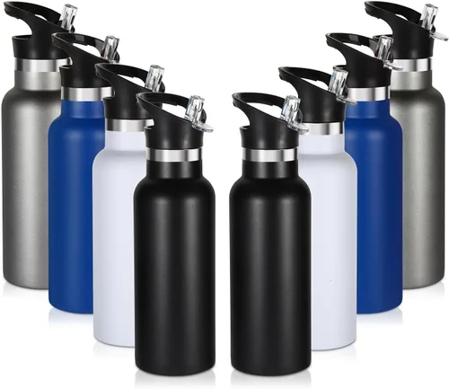 Vista 13 de Volhoply Botella de agua aislada para niños de 17 onzas, botellas de agua de acero inoxidable con tapa con pajilla, botella de agua de metal al