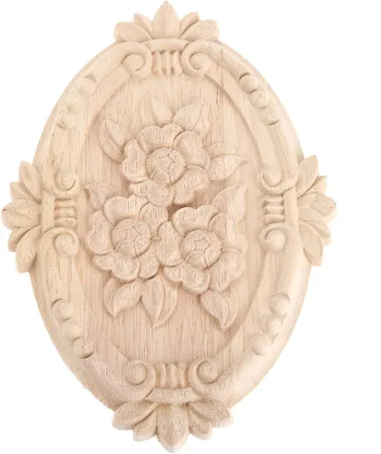 Vista 12 de Apliques de madera, adornos decorativos de madera, adornos tallados en rosas para muebles, calcomanías ovaladas de talla central para puerta 1