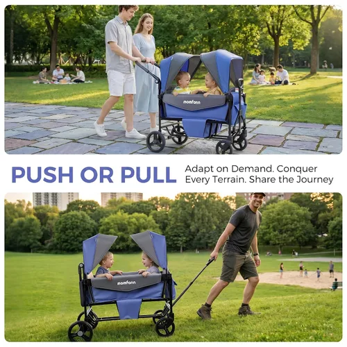 Vista 3 de Wagon Stroller for Kids, All Terrain Stroller Wagon with Removable Canopy, Toddler Wagon Stroller with Adjustable Push and Pull Handlebar, Large