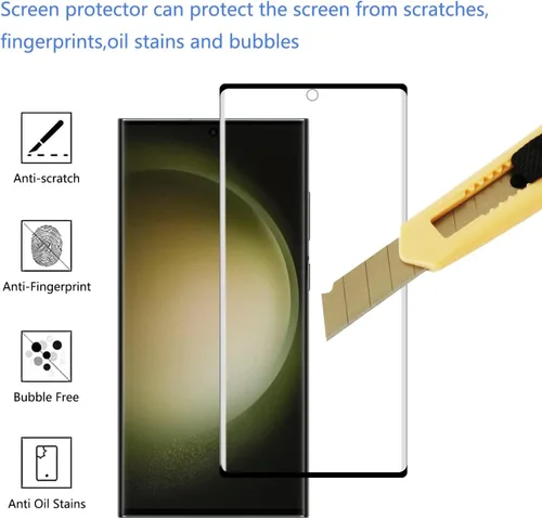Vista 3 de Protector de pantalla de vidrio templado para Samsung Galaxy S23 Ultra 5G, curvado 3D, dureza 9H, antiarañazos, transparente HD, compatible