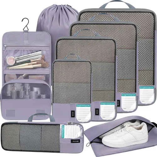 Vista 85 de BAGAIL 4 juegos/6 juegos/8 cubos de compresión para embalaje, accesorios de viaje, organizadores de embalaje expandibles (malla cuadrada, 06-beige)