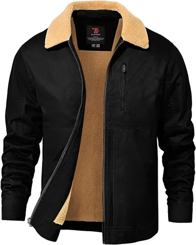 Vista 9 de TBMPOY Chaqueta de invierno para hombre, forro polar de sherpa grueso, de algodón, con cremallera completa, bolsillos con cremallera