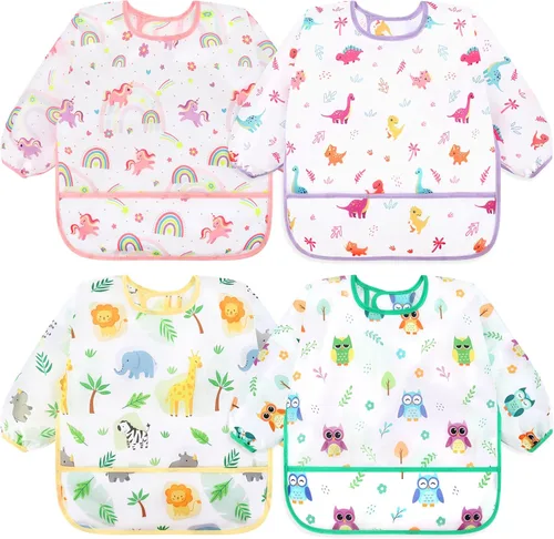 Vista 18 de Accmor 4 Pack Long Sleeve Bibs, Baby Smock Waterproof Full Sleeved Bib for Baby Toddler 6-36 Months