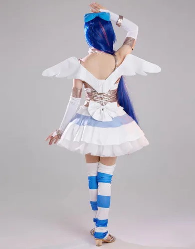 Vista 4 de Miccostumes Vestido de anime para mujer, disfraz de cosplay de corazón azul con alas