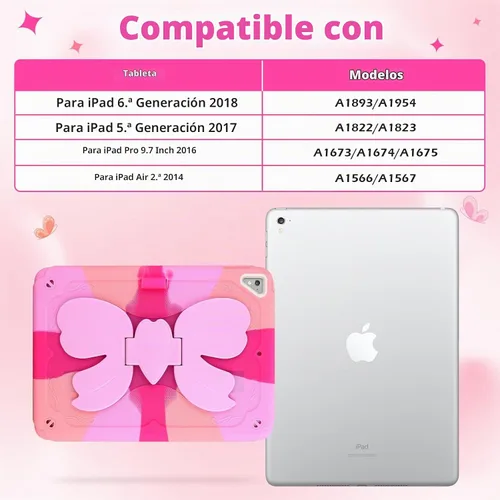Vista 2 de VOFUOE Funda para iPad 6ª/5ª generación para niños para iPad 9.7 caso 2018 colorido rosado