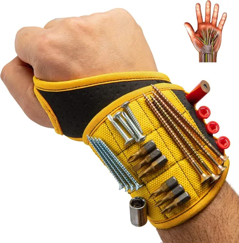 Vista 5 de BINYATOOLS Pulsera magnética para herramientas, regalo para él, soporte de tornillo magnético, soporte de muñeca mantiene tornillos, clavos, brocas