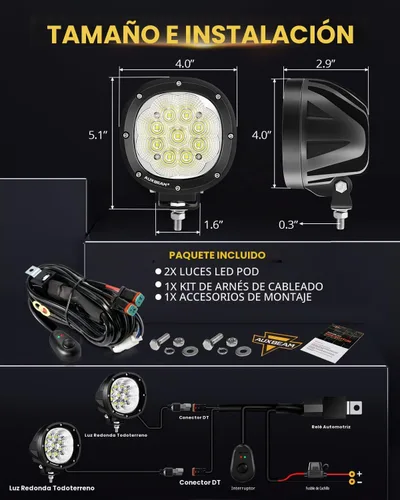 Vista 5 de Auxbeam Paquete de 2 unidades de luces LED de haz de inundación de la serie Luces de inundación blancas de la serie P4