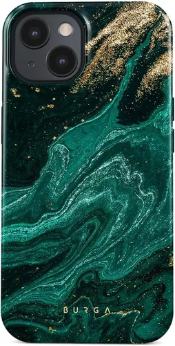 Vista 10 de BURGA-Funda p/teléfono compatible c/iPhone 14 Plus, carcasa rígida híbrida de 2 capas + Funda protectora de silicona, almendras latte a lunares
