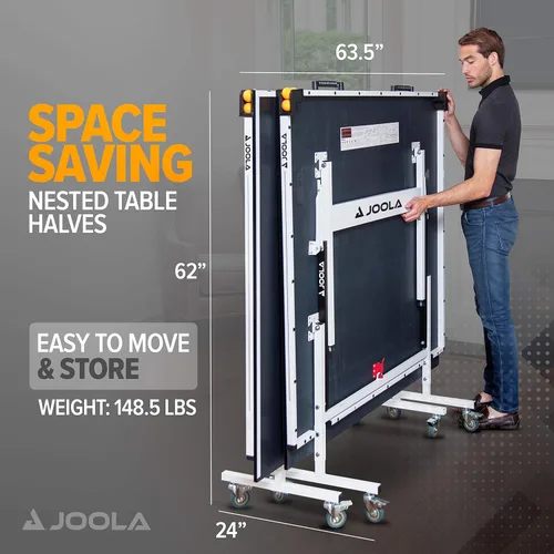 Vista 5 de JOOLA Rally TL - Mesa de ping pong profesional de MDF para interiores con abrazadera rápida y red de tenis de mesa y poste – 10 minutos de fácil