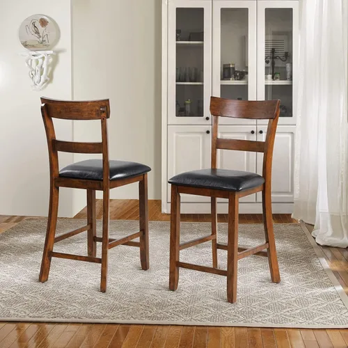Vista 2 de NAFORT Juego de 2 taburetes de bar de altura de mostrador, sillas de comedor altas de madera maciza de 25.5 pulgadas con cojín, taburetes