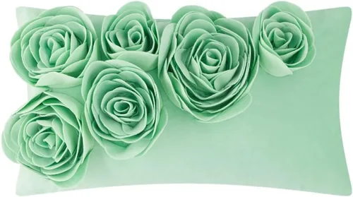 Vista 17 de JWH Funda de almohada decorativa de flores 3D, hecha a mano, funda de almohada floral de terciopelo suave, cojín lumbar para cama, sala de estar