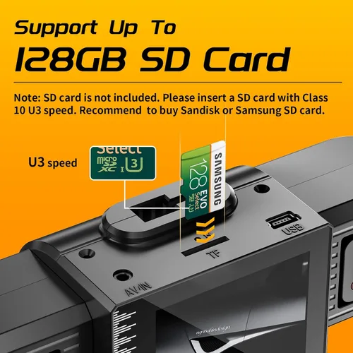 Vista 7 de iiwey T1-pro - Cámara de salpicadero frontal y trasera interior de 3 canales 1080P, cámara de salpicadero ajustable para automóviles con 8 lámparas