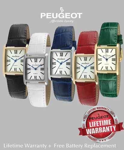 Vista 8 de Peugeot reloj de mujer enchapado en oro 14K, correa de cuero