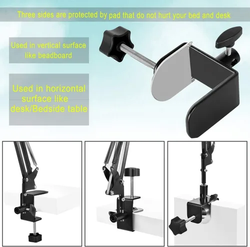 Vista 5 de SAMHOUSING Soporte para tableta para cama, soporte de montaje para cama giratorio de 360 grados con brazo de aluminio para iPad, iPhoneXS, N-Switch