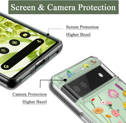 Vista 2 de Unov Funda para Pixel 6a, transparente con diseño, ajuste delgado, buen agarre, funda de teléfono en relieve, cubierta protectora a prueba de Flor