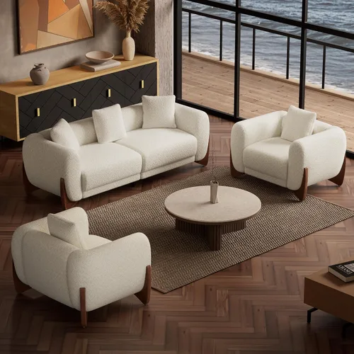 Vista 20 de Morden Fort Juego de Sofá Boucle de 2 Piezas, Conjunto de Sofás Tapizados Modernos Duraderos Cómodos Boucle Aptos para Mascotas, Silla sin Brazos