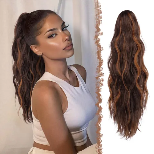 Vista 18 de FESHFEN Extensiones de Cola de Caballo, Pieza de Cabello de Cola de Caballo Larga con Pinza de Garra, Pieza de Cabello Sintético de Colas de Caballo
