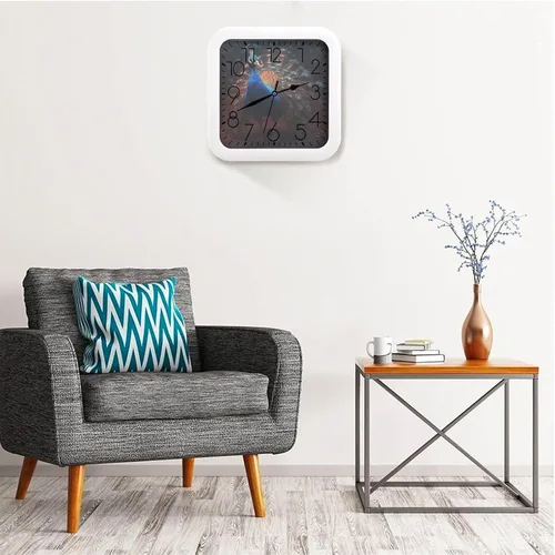 Vista 5 de 10" Square Modern Wall Clock,Animal Feathers Print Kitchen Clocks Wall Battery Operated,Silent Non Ticking Unique Funny Cute Wall Clock for Living