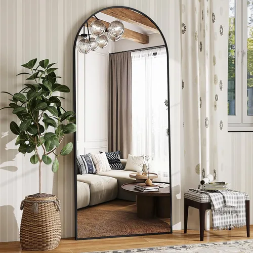 Vista 14 de Espejo de 56 x 21 pulgadas, de arco, de longitud completa, espejo de cuerpo completo con marco de aluminio, para colocar de pie, inclinado o Negro