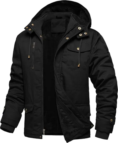 Vista 7 de Chaquetas gruesas de invierno para hombre, con forro polar, chaquetas gruesas con capucha, chaquetas de trabajo, abrigo de algodón militar