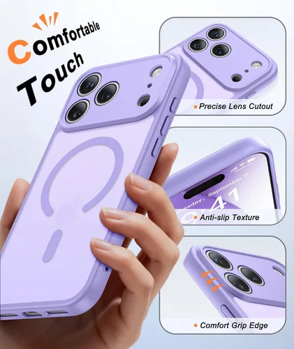 Vista 437 de FNTCASE Funda para iPhone 17 Pro: Fundas delgadas translúcidas de color azul claro compatibles con MagSafe, protección completa de la cámara
