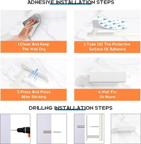 Vista 4 de ASTOFLI Soporte para toallas de papel blanco para montaje en pared, soporte para toallas de papel para debajo del gabinete, color blanco