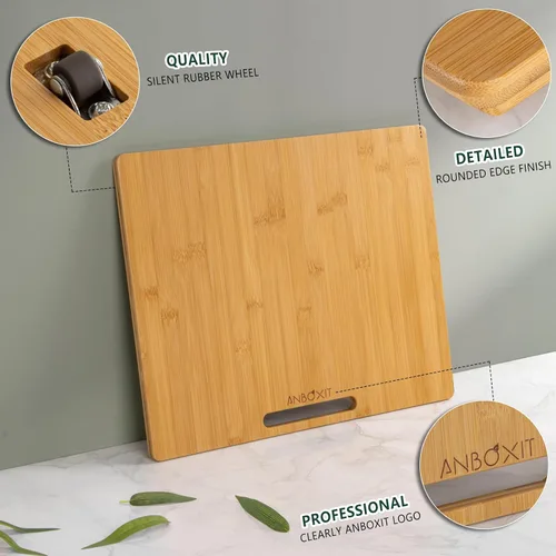 Vista 9 de ANBOXIT Deslizador de electrodomésticos, profundo, mediano y ancho, grande, bandeja deslizante de bambú para cafetera, bandeja enrollable
