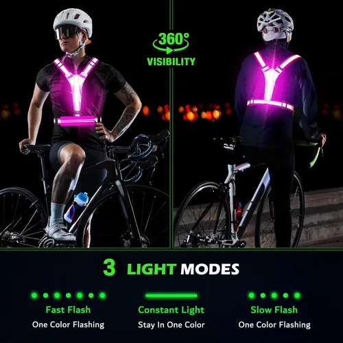 Vista 7 de Ylzzrs Chaleco reflectante LED para correr, chaleco de correr recargable por USB, soporte para teléfono para corredores, caminatas nocturnas, 6-11