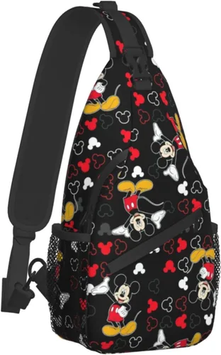 Vista 7 de Mochila cruzada con mouse, bolsa de hombro para mujeres y hombres, bolsa casual para viajes, senderismo, gimnasio, color negro, Negro, talla única