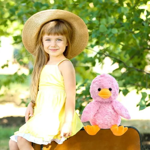 Vista 5 de Animal de Peluche Relleno Pato Rosa, Lindo Juguete de Pato Rosa Peludo, Juguete de Peluche Suave y Tierno Abrazable para Niños y Niñas, Regalos