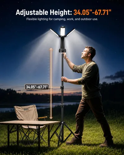 Vista 3 de Luces de camping recargables con soporte ajustable, color negro 6000K Portable Work Light, 4 LED Lamp Heads Magnetic Flashlight with Detachable