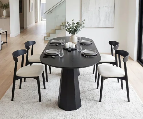Vista 3 de CIMOTA Mesa de comedor de granja de 71 pulgadas para 6 mesas de cocina Negro