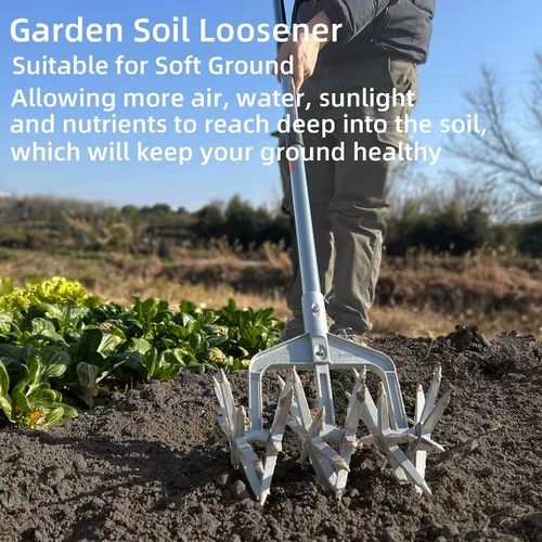 Vista 8 de Cultivador giratorio, herramienta de jardín ajustable con púas de metal sólido desmontables para aflojar y mezclar tierra, cultivador de jardín