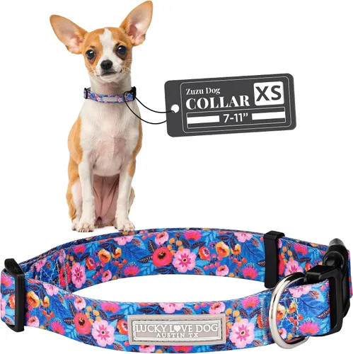 Vista 67 de Lucky Love Dog - Collar para perras pequeñas, diseño Blackbird de estampado alegre con flores de primavera y verano, talla XS Collar Blackbird