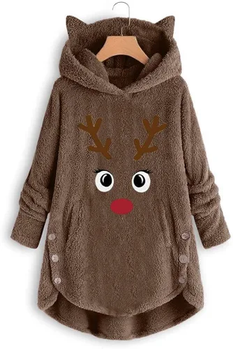 Vista 2 de WUAI - Sudadera con capucha para mujer diseño de reno navideño manga larga diseño de orejas de gato