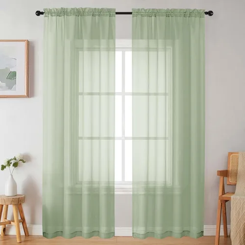 Vista 311 de 2 paneles de cortinas traslúcidas blancas para dormitorio, sala de estar, 96 pulgadas de largo, modernas, suaves, ligeras, con bolsillo para barra