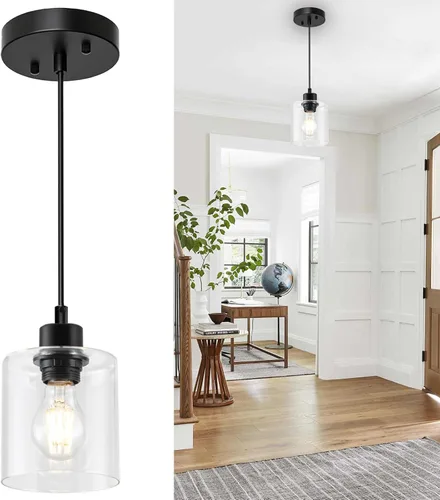 Vista 8 de 1 lámpara colgante de níquel cepillado para isla de cocina, moderna lámpara colgante de granja, lámpara de techo ajustable de 39 pulgadas