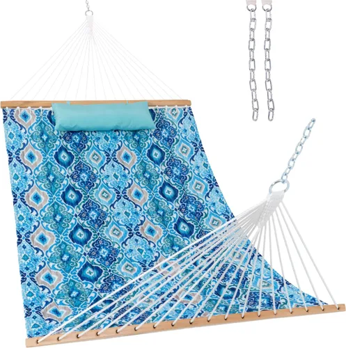 Vista 10 de Lazy Daze Hammocks Hamaca de tela acolchada de 12 pies con almohada suave, hamaca doble para 2 personas con barra separadora para patio exterior