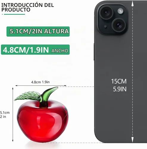 Vista 2 de Estatuilla de manzana de vidrio rojo soplado de 2 pulgadas de cristal de Apple