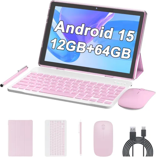 Vista 10 de Tableta de 10 pulgadas Android 15 (NO GO) Tablets 2 en 1 tableta con teclado 12 GB RAM+64 GB ROM (soporta expansión de 1 TB) Tableta 2MP+8MP Cámara