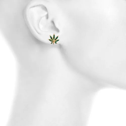 Vista 2 de Lux Accessories - Pendientes de tuerca con diseño de marihuana, 420 hojas, color verde