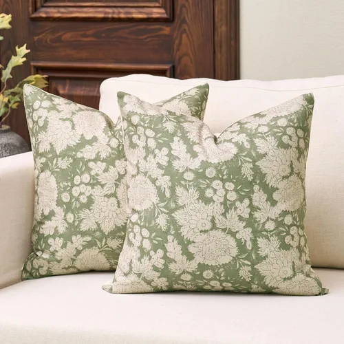 Vista 12 de DOMVITUS Fundas de almohada florales de 18 x 18 pulgadas, juego de 2, fundas de almohada vintage con estampado en bloque, fundas de almohada