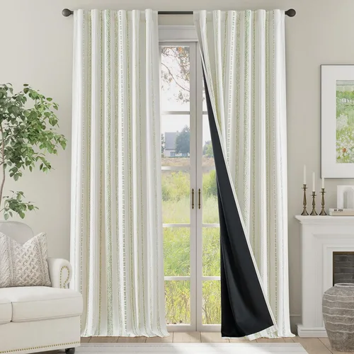 Vista 49 de jinchan - Cortinas bohemias 100% blackout de 54 pulgadas de largo para dormitorio, estampado geométrico negro sobre beige, con ojales