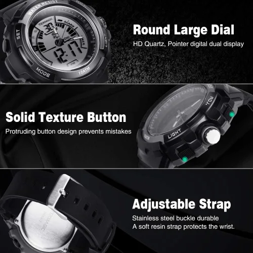 Vista 8 de WISEUP Reloj de buceo deportivo impermeable de 10 cajeros automáticos para hombres, mujeres y niños con temporizador, alarma y linterna LED, formato