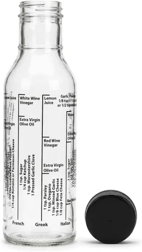 Vista 4 de Kolder Botella mezcladora de aderezo para ensalada con 8 recetas clásicas, vidrio, capacidad de 13 onzas, juego de 2