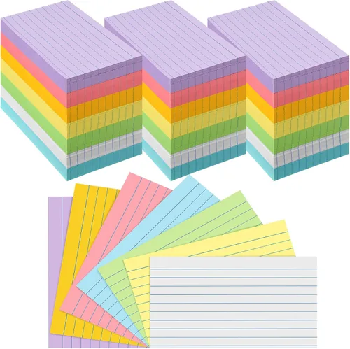Vista 9 de Fainne 2100 tarjetas de índice de colores, tarjetas de notas a rayas de neón a granel con líneas para estudiar bloc de notas arcoíris para estudiar